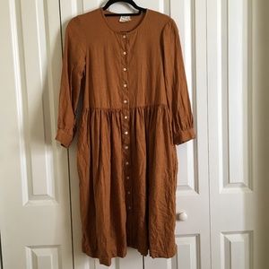 Beaton Linen Long Sleeve Gathered Dress, Rust